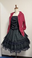 画像4: ハンドメイド2段フリルスカート2【黒無地×黒ラッセルレース・50cm丈】 (4)
