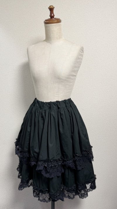 画像3: ハンドメイド2段フリルスカート2【黒無地×黒ラッセルレース・50cm丈】