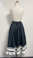 画像8: ハンドメイドギャザースカート4【黒無地×生成トーション裾綿レース・70cm丈】