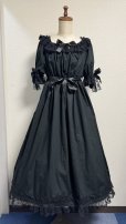 画像12: 【レギュラーサイズ】ブローチピン付きデイリーシャーリングワンピース【無地黒×ラッセルレース・113cm丈】