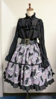 画像5: 9ハンドメイドギャザー2段ティアードスカート【猫柄紫系・52cm丈】 (5)