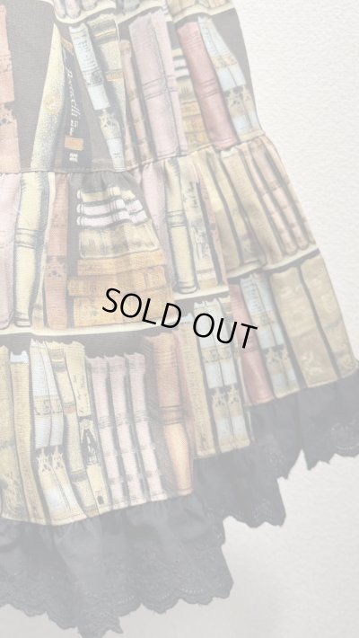 画像2: 13ハンドメイドギャザー2段ティアードスカート【本棚茶系×黒レース・63cm丈】