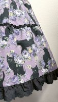 画像2: 9ハンドメイドギャザー2段ティアードスカート【猫柄紫系・52cm丈】 (2)