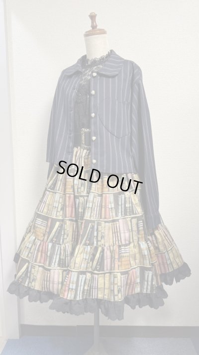 画像5: 13ハンドメイドギャザー2段ティアードスカート【本棚茶系×黒レース・63cm丈】