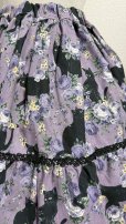 画像4: 9ハンドメイドギャザー2段ティアードスカート【猫柄紫系・52cm丈】 (4)