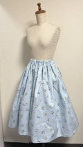 1ハンドメイドギャザースカート【猫柄水色・66cm丈】