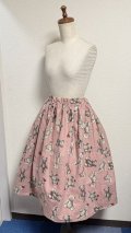 2ハンドメイドギャザースカート【くま柄ピンク系・66cm丈】