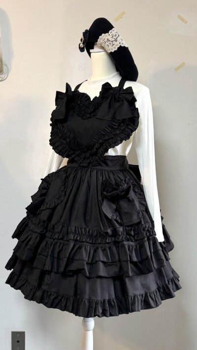 画像10: ハートエプロン＋スカートセット【黒】