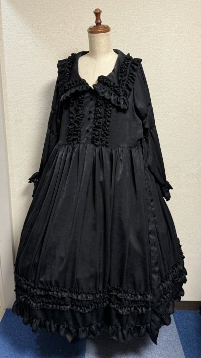 画像8: 大衿フリルワンピース【黒・ポリエステル生地】