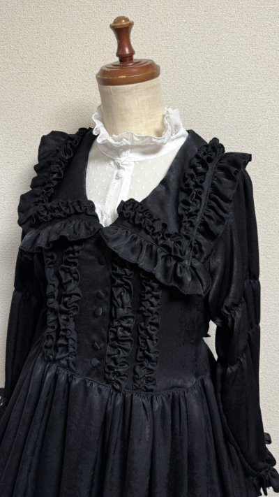 画像16: 大衿フリルワンピース【黒・ポリエステル生地】