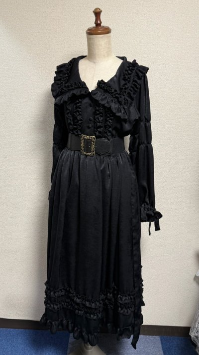 画像14: 大衿フリルワンピース【黒・ポリエステル生地】