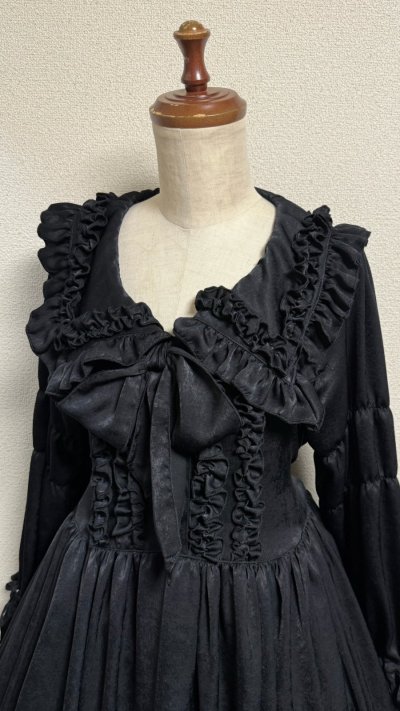 画像2: 大衿フリルワンピース【黒・ポリエステル生地】