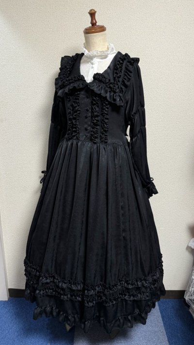 画像15: 大衿フリルワンピース【黒・ポリエステル生地】