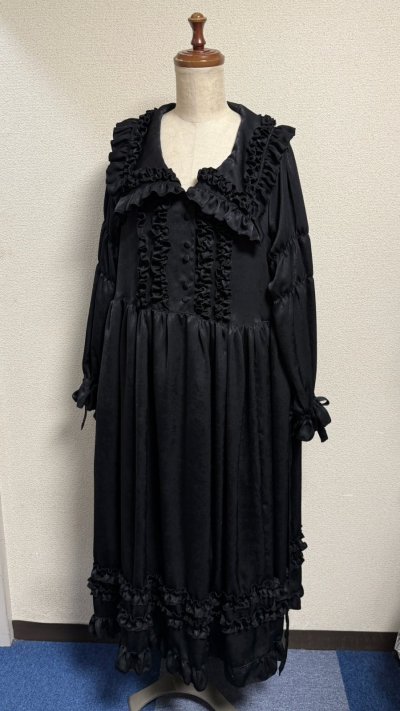 画像11: 大衿フリルワンピース【黒・ポリエステル生地】