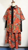 画像5: 7ハンドメイドギャザースカート【鶴亀柄　朱色系　65cm丈】 (5)