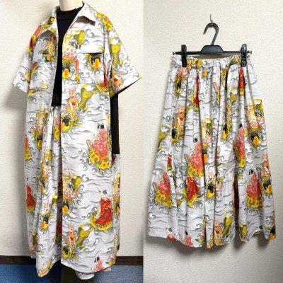 画像2: シャツワンピース【カメ猫柄グレー系】