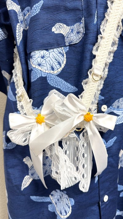 画像2: スマホショルダーストラップ　カメ×オフ白リボン（130cm）