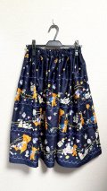 7ハンドメイドギャザースカート【バくまのハッピーマーチ柄ネイビー系　68cm丈】