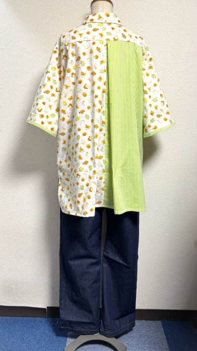 画像4: ボーイフレンドワークシャツ【カメロンパン柄オフ白×草色ストライプ】