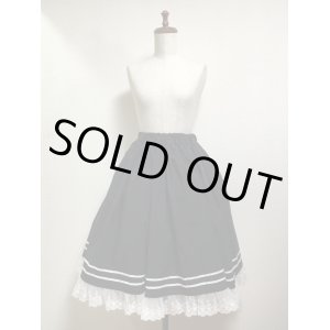 画像: ハンドメイドスカート【黒×白ライン・白レース・54cm丈】