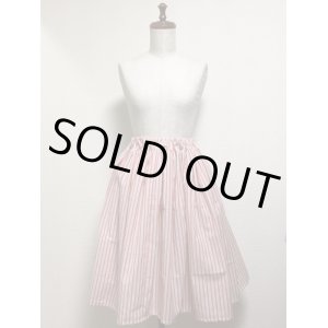 画像: ハンドメイドギャザースカート【ストライプ柄・サーモンピンク系・57ｃm丈】