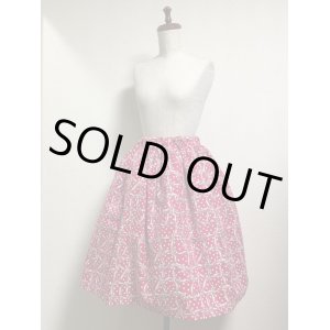 画像: ハンドメイドギャザースカート【リボン柄赤系・57ｃm丈】