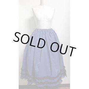 画像: ハンドメイドギャザースカート・紺色×黒ラッセルレース【73ｃm丈】