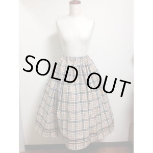 画像: ハンドメイドギャザースカート【タータンチェック柄・ベージュ系・67ｃm丈】　
