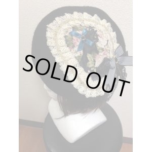 画像: 黒猫ベレー帽【黒・生成りレース】