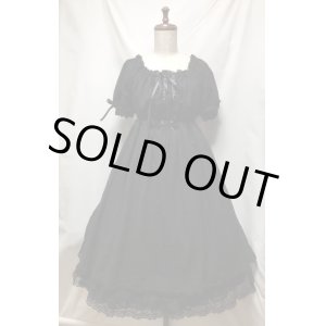 画像: レースシャーリングワンピース【黒・103c丈】