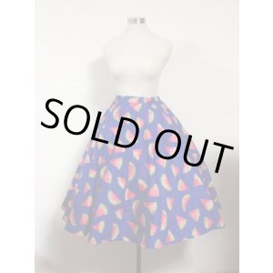 画像: ハンドメイドサーキュラースカート【スイカ柄・ブルー・65ｃm丈】