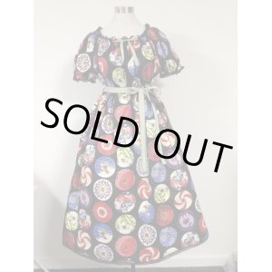 画像: デイリーシャーリングワンピース【くるくる和傘×黒系・110c丈】