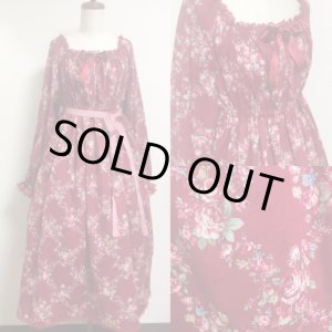画像: デイリーシャーリングワンピース【格子ブーケ柄えんじ・１２５c丈】