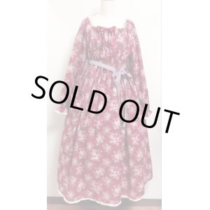 画像: デイリーシャーリングワンピース【ブーケ柄×赤系・120c丈】