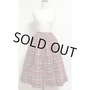 画像: 【裏地ペチコート付】ハンドメイドギャザースカート【チェック大柄・赤系・63ｃm丈】　