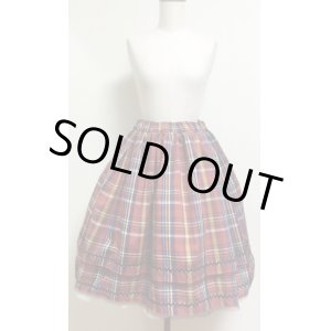 画像: ハンドメイドギャザースカート【チェック大柄・赤系・2枚重ね・58ｃm丈】　