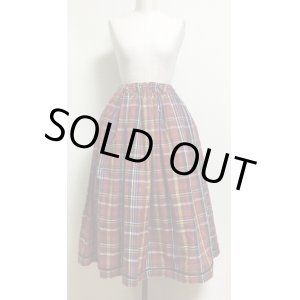 画像: 【裏地ペチコート付】ハンドメイドギャザースカート【チェック大柄・赤系・ミディアム73ｃm丈】　