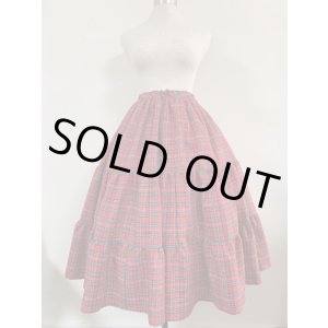 画像: ハンドメイド3段ティアードスカート【タータンチェック赤70c丈】