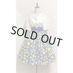 画像: ハンドメイドギャザースカート【レモン柄・青系・60c丈】