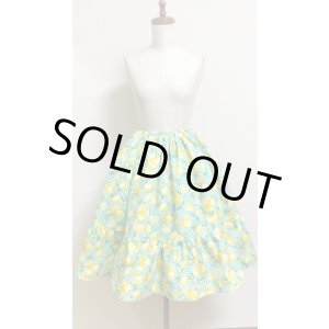 画像: ハンドメイドティアードスカート【レモン柄・ミント系・60ｃｍ丈】