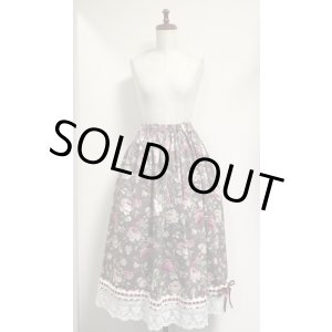 画像: ハンドメイドギャザースカート【バラ柄・茶系・74ｃｍ丈】