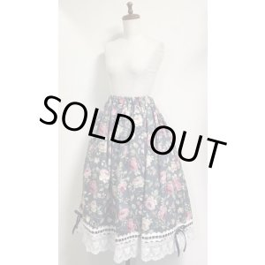 画像: ハンドメイドギャザースカート【バラ柄・グレー系・70ｃｍ丈】