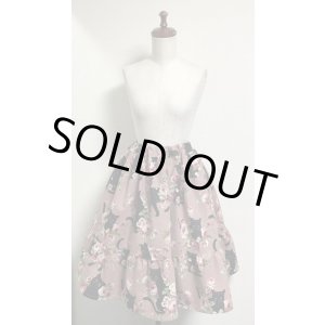 画像: ハンドメイド２段ティアードスカート【ネコブーケ柄・ピンク系・60ｃｍ丈・2010187】