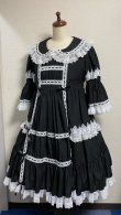 画像1: ノスタルジックプリンセスドレス【黒×白レース・プラスサイズ】