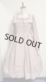 画像: 【ラスト1点】スクエアセーラー衿ワンピース【ピンク×オフ白ライン】