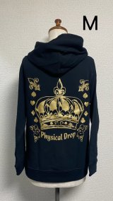 画像: 王冠プリント・ジップパーカー【黒・レディースMサイズ】