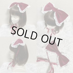 画像: 別珍リボンヘッドドレス【えんじ】