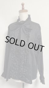 画像: スタンドカラーフリルブラウス【黒・からみ生地】