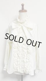 画像: スタンドカラーフリルブラウス【生成・ブロード生地】