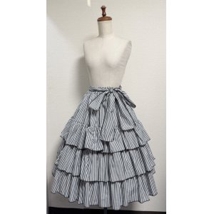 画像: ミルフィーユフリルスカート（レギュラー丈65cm）【黒白ストライプ】